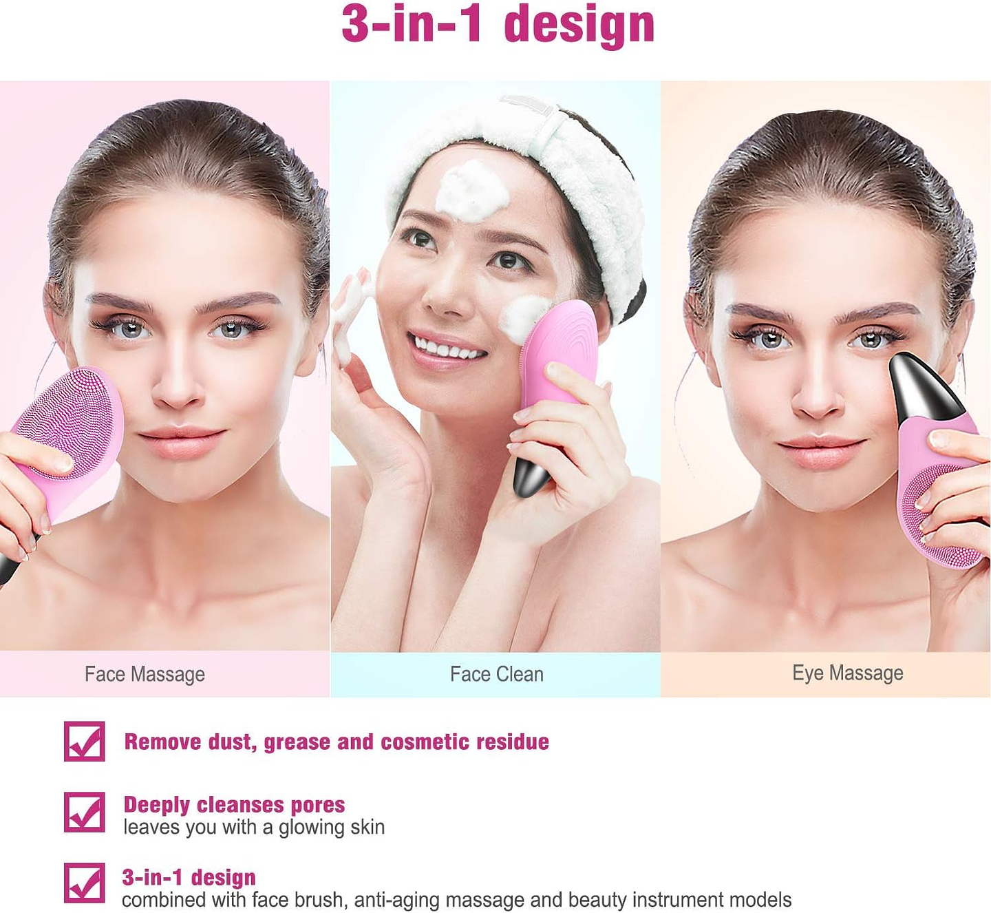 Masajeador Limpiador Facial Sonic Facial Brush Usb Fucsia 4