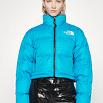 The North Face Nuptse cropped down jacket in bright blue