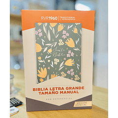 Biblia Tamaño Manual Letra Grande RVR60 Verde Floral