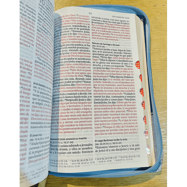 Biblia Tamaño Manual RVR60 Con Índice y Cierre Azul/Celeste Floral 2