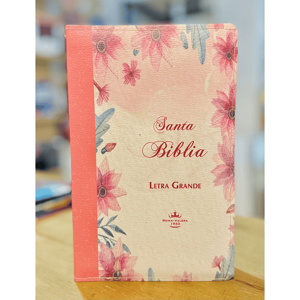 Biblia Tamaño Manual Letra Grande RVR60 Con Índice y Cierre Coral Floral 1