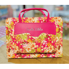 Funda "Canguro" para Biblia Tamaño Estudio Fucsia/Flores