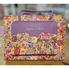 Funda "Canguro" para Biblia Tamaño Estudio Lila/Flores Vintage