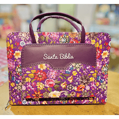 Funda "Canguro" para Biblia Tamaño Estudio Morado/Flores