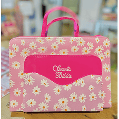 Funda "Canguro" para Biblia Tamaño Estudio Rosa/Flores