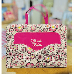 Funda "Canguro" para Biblia  Tamaño Estudio Fucsia/Flores