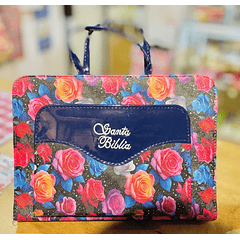 Funda "Canguro" para Biblia Tamaño Estudio Azul/Flores