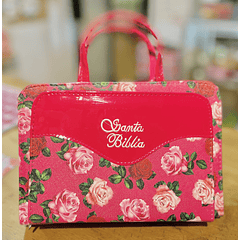 Funda "Canguro" para Biblia Tamaño Manual Fucsia/Rosas