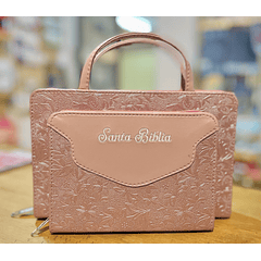 Funda "Canguro" para Biblia Tamaño Manual Palo Rosa/Brillos