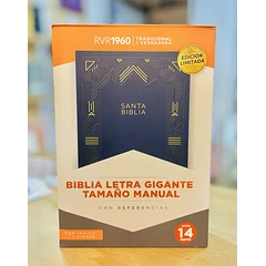 Biblia Tamaño Manual Letra Gigante RVR60 Con Índice y Sin Cierre Azul Marino
