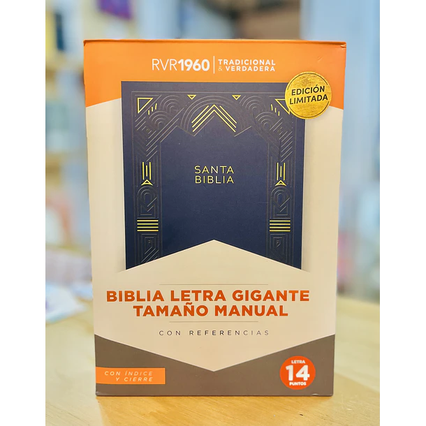 Biblia Tamaño Manual Letra Gigante RVR60 Con Índice y Sin Cierre Azul Marino 1