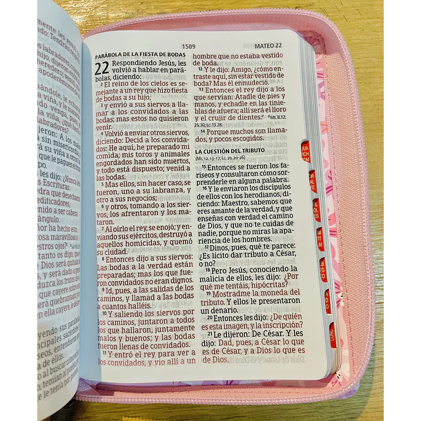 Biblia Compacta Letra Grande RVR60 Con Índice y Cierre Rosa Floral 3