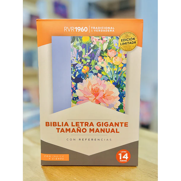 Biblia Letra Gigante Tamaño Manual RVR60 Con Cierre e Índice Celeste Floral 1