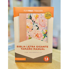 Biblia Tamaño Manual Letra Gigante RVR60 Con Índice y Cierre Rosa Floral
