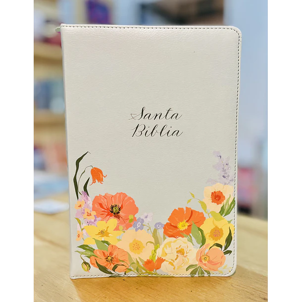 Biblia Tamaño Manual Letra Grande RVR60 Con Índice y Cierre Menta Floral 2