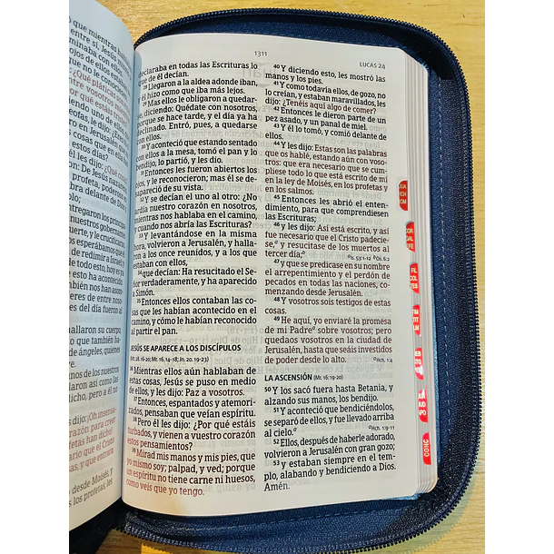 Biblia Tamaño Manual Letra Grande RVR60 Con Índice y Cierre Azul Marino 3