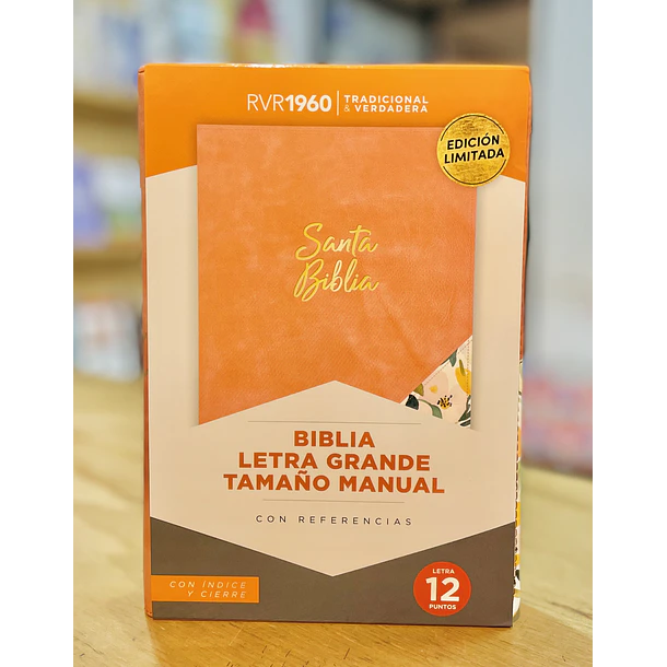 Biblia Tamaño Manual Letra Grande RVR60 Con Índice y Cierre Salmón/Floral 1