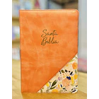 Biblia Tamaño Manual Letra Grande RVR60 Con Índice y Cierre Salmón/Floral 2