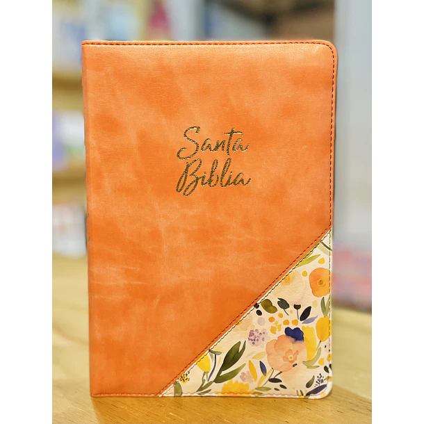 Biblia Tamaño Manual Letra Grande RVR60 Con Índice y Cierre Salmón/Floral 2
