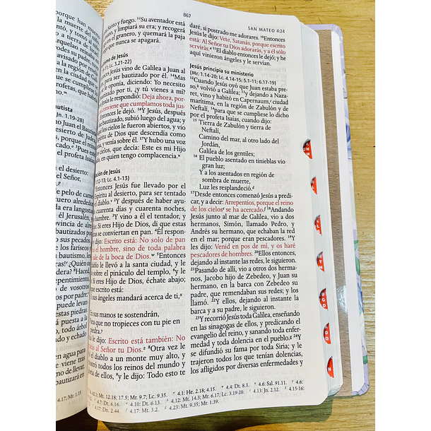 Biblia Tamaño Manual Letra Grande RVR60 Con Índice Morado/Floral 2