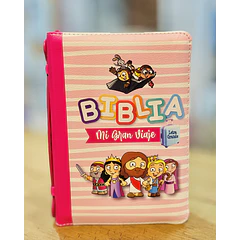 Biblia Mi gran Viaje Letra Grande RVR60 Con Cierre y Con Manilla Fucsia