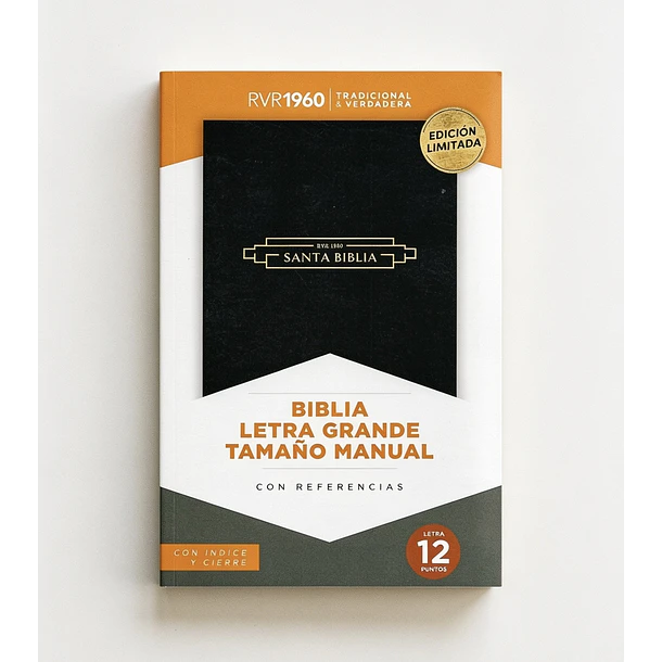 Biblia Tamaño Manual Letra Grande RVR60 Con Índice y Cierre Negro 1