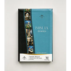 Biblia Héroes Letra Grande Tamaño Manual RVR60 Con Cierre Negro/Celeste