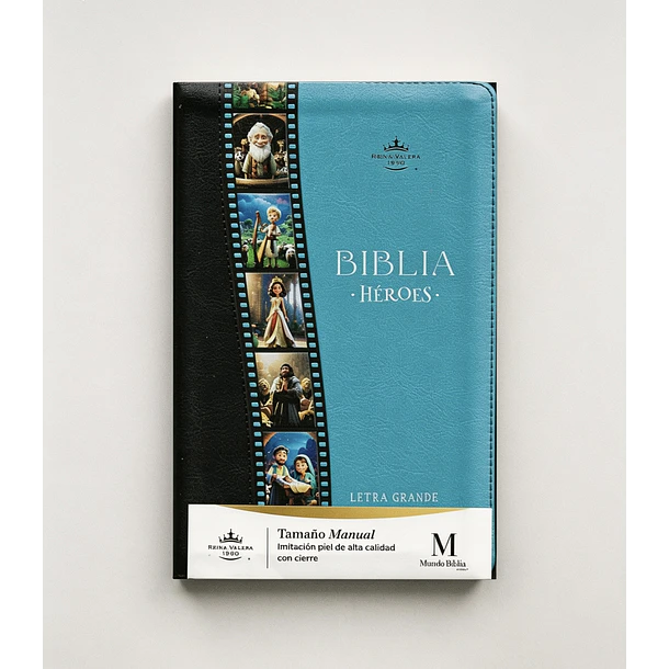 Biblia Héroes Letra Grande Tamaño Manual RVR60 Con Cierre Negro/Celeste 1