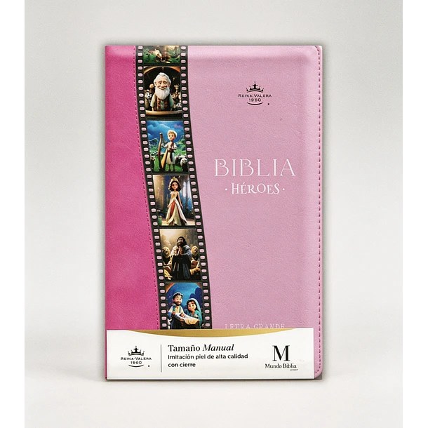 Biblia Héroes Letra Grande Tamaño Manual RVR60 Con Cierre Rosa/Fucsia 1