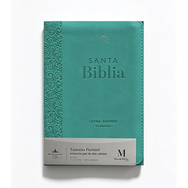 Biblia Tamaño Compacto Letra Grande RVR60 Con Cierre Turquesa 1