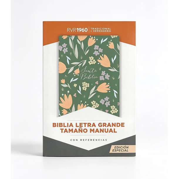 Biblia Tamaño Manual Letra Grande RVR60 Verde Floral 1