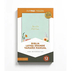 Biblia Tamaño Manual Letra Grande RVR60 Con Índice y Cierre Menta Floral