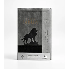 Biblia Tamaño Manual Letra Grande RVR60 Con Índice y Cierre Gris/Negro León