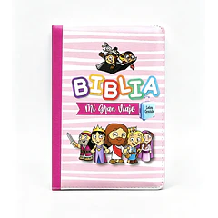 Biblia Mi gran Viaje Letra Grande RVR60 Con Cierre y Con Manilla Fucsia