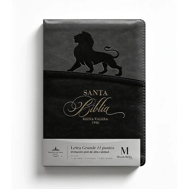 Biblia Tamaño Compacto Letra Grande RVR60 Con Cierre e Índice Gris/Negro León 1