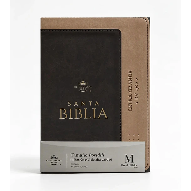 Biblia Letra Grande Tamaño Compacto RVR60 Bicolor Café 1
