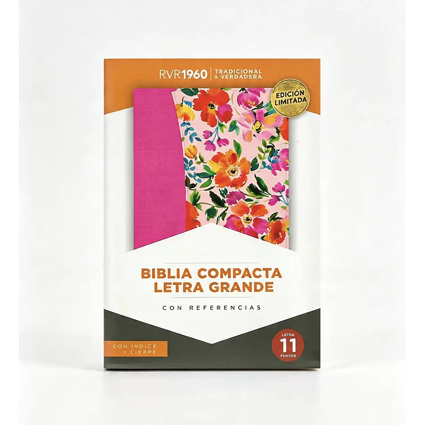 Biblia Compacta Letra Grande RVR60 Con Índice y Cierre Fucsia Floral 1