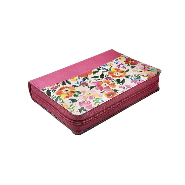 Biblia Compacta Letra Grande RVR60 Con Índice y Cierre Fucsia Floral 2