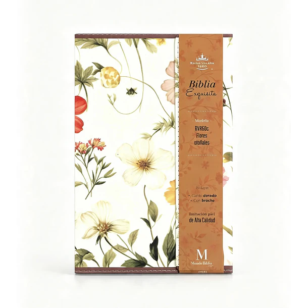 Biblia Tamaño Manual Letra Grande RVR60 Con Asa y Broche Magnético Flores Otoñales 1