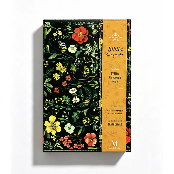 Biblia Tamaño Manual Letra Grande RVR60 Con Asa y Broche Magnético Flores/Negro 1