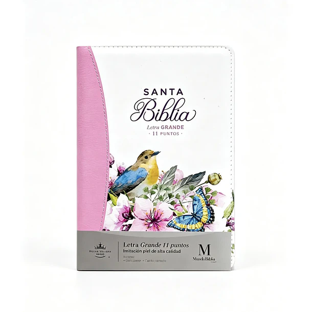 Biblia Tamaño Manual Letra Grande RVR60 Con Cierre e Índice Rosa Primaveral 1