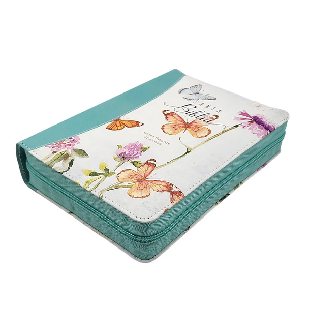 Biblia Tamaño Manual Letra Grande RVR60 Con índice y Cierre Turquesa/Mariposas 2