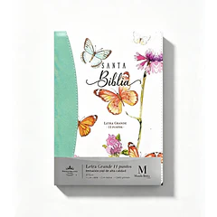 Biblia Tamaño Manual Letra Grande RVR60 Con índice y Cierre Turquesa/Mariposas