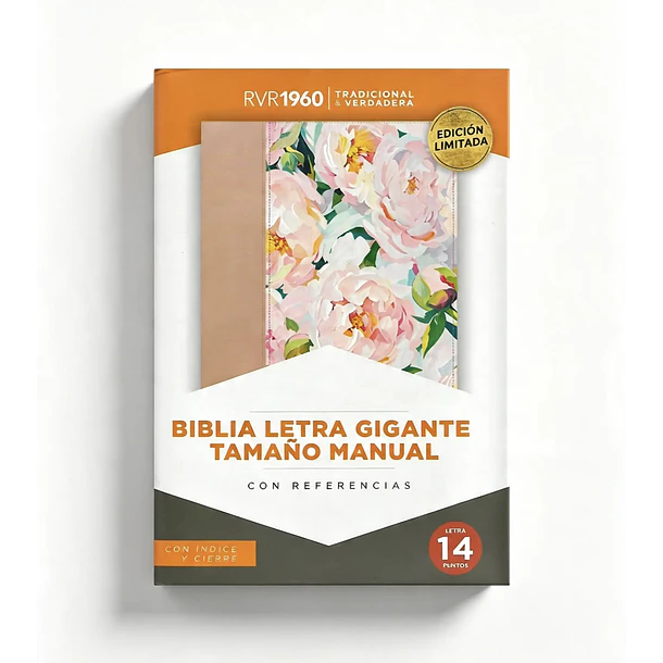 Biblia Tamaño Manual Letra Gigante RVR60 Con Índice y Cierre Rosa Floral 1