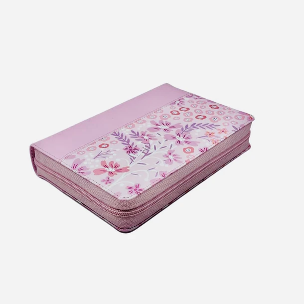 Biblia Compacta Letra Grande RVR60 Con Índice y Cierre Rosa Floral 2