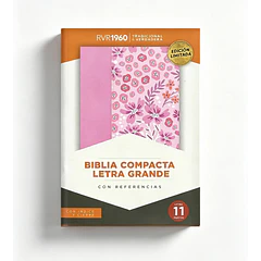 Biblia Compacta Letra Grande RVR60 Con Índice y Cierre Rosa Floral