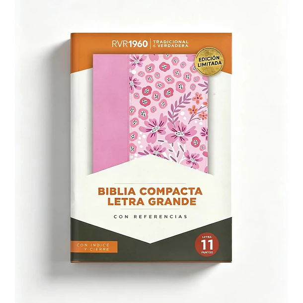 Biblia Compacta Letra Grande RVR60 Con Índice y Cierre Rosa Floral 1