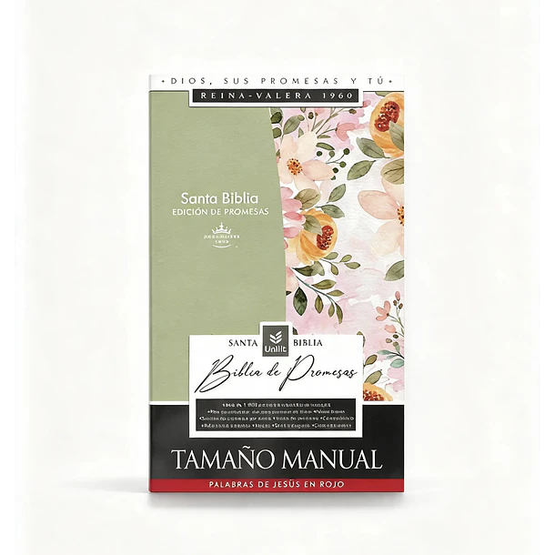 Biblia Tamaño Manual Edición Promesas RVR60 Letra Grande Con Índice Verde Floral 1