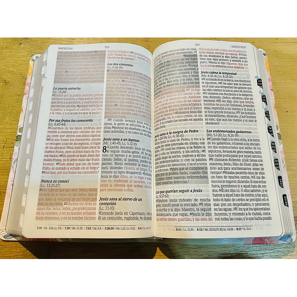 Biblia Tamaño Manual Edición Promesas RVR60 Letra Grande Con Índice Verde Floral 2