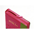 Biblia Tamaño Manual Letra Grande RVR60 Con Índice y Cierre Flores Marrón/Fucsia/Lima 2